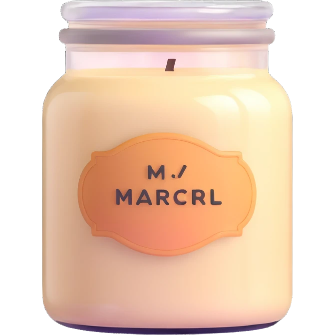creamy beige vanilla-scented candle in a glass jar with a soft glow, pastel label, and wax texture, rounded edges, slight gloss, cozy and elegant feel emoji