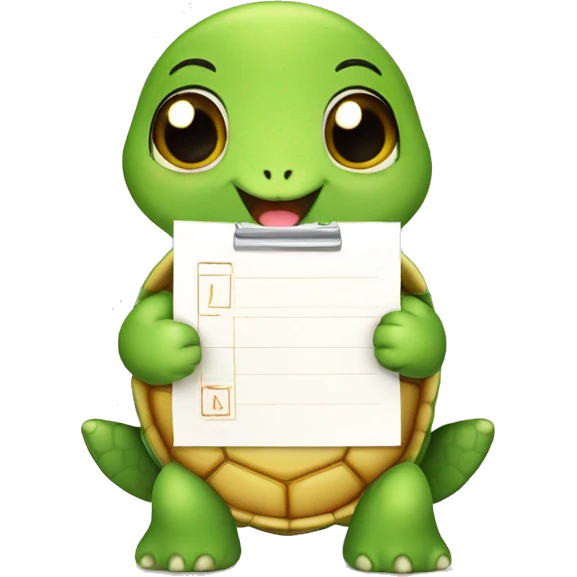 A cute little turtle with a task list with check mark emoji