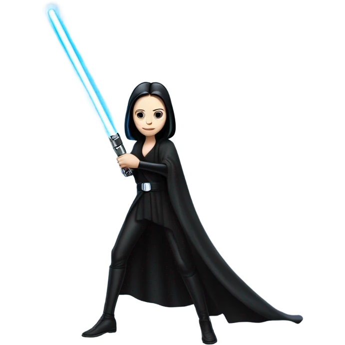Jedi teen Morticia Addams flying a red and blue Zephyr-J powered by an imperial speeder emoji
