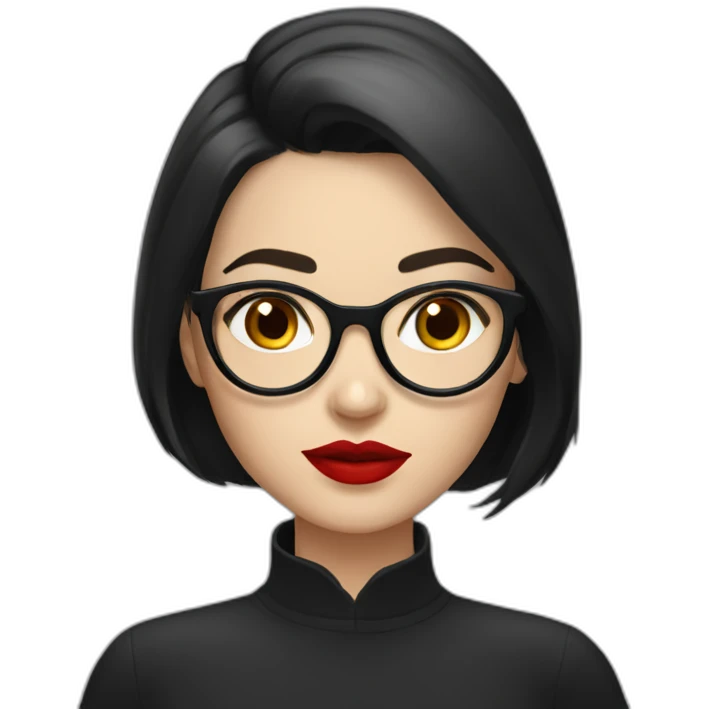 A Russian girl with a dark hairstyle on her shoulders, red lipstick on her lips and glasses for vision emoji