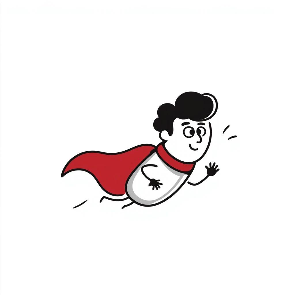 Sketchy medicine pill with cape flying like a superhero emoji