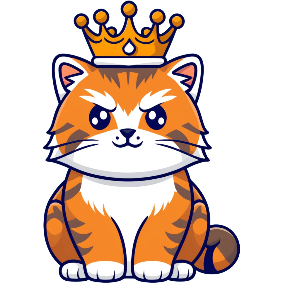 A cartoonish brown-orange Pallas's cat (Manul) with a crown emoji