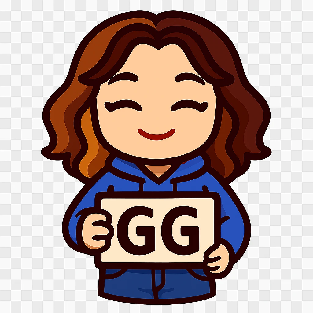 Update this chibi emote to remove the headband, sparkles, and wand. Change the outfit to a blue hoodie and jeans, holding a 'GG' sign emoji