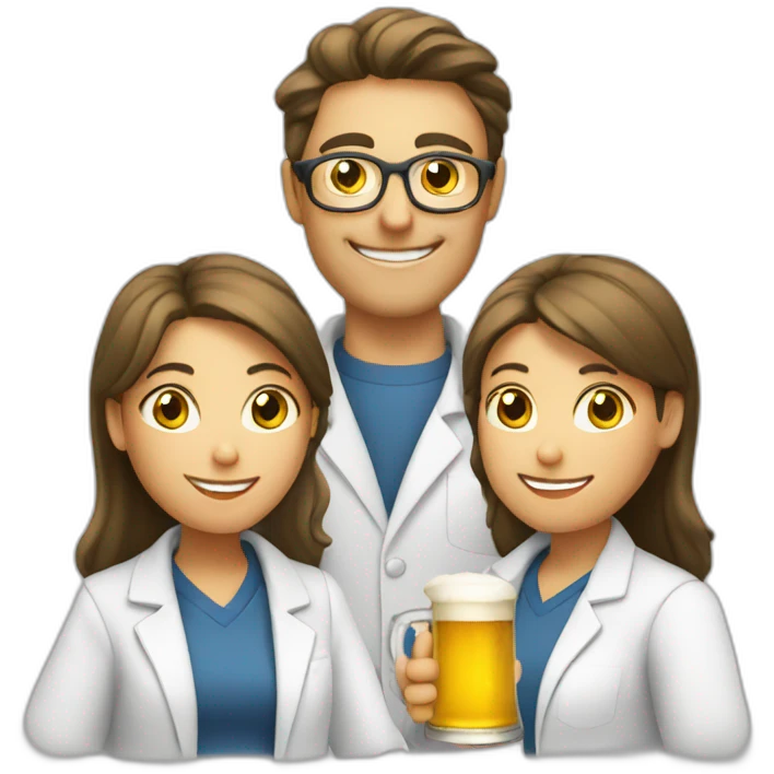 Chemist drinking beer with two Girls emoji