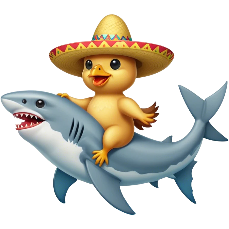 Chicken wearing a sombrero riding a shark emoji