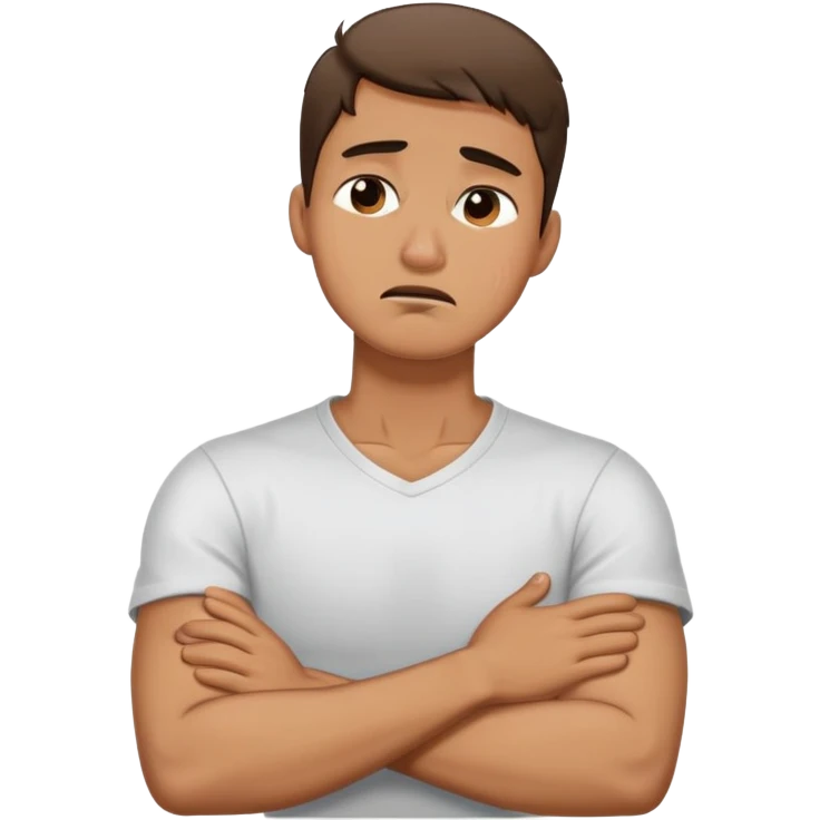 Arms crossed, gripping neck crying face guy emoji