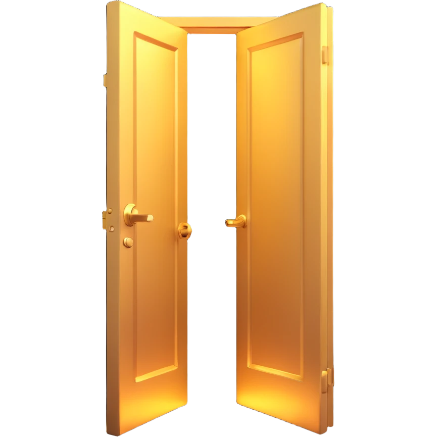 door being unlocked, door ajar with radiant golden light flooding out emoji
