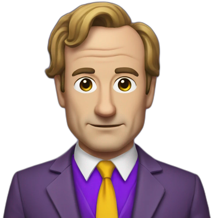 Saul goodman with a purple suit, yellow blouse and a dotted tie emoji