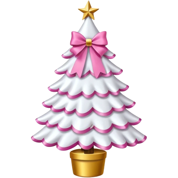 WHITE CHRISTMAS TREE WITH PINK BOWS AND GOLD TINSEL emoji