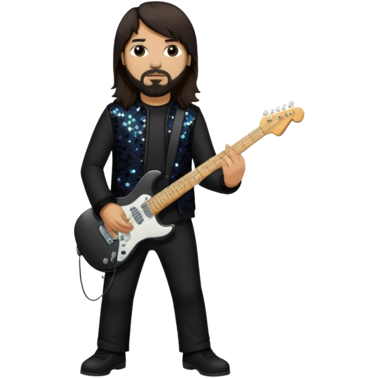 Stephen Carpenter from Deftones with long dark brown hair, light skin, black sequin outfit emoji