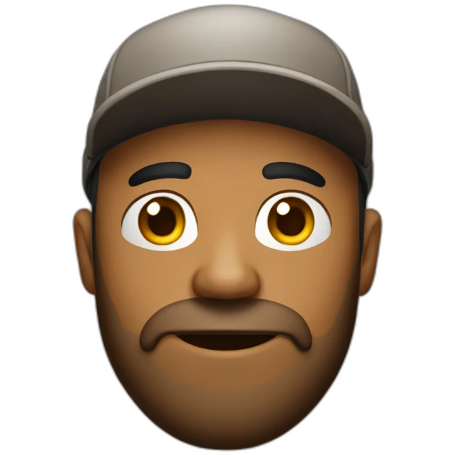 Brown man with a cap and a beard that makes a grimace emoji
