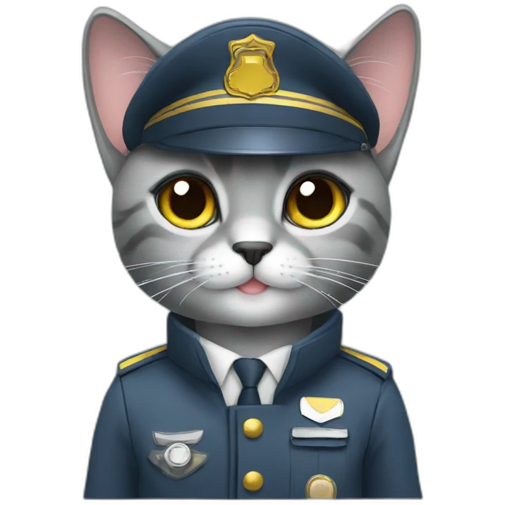 cute grey cat in a pilot uniform emoji