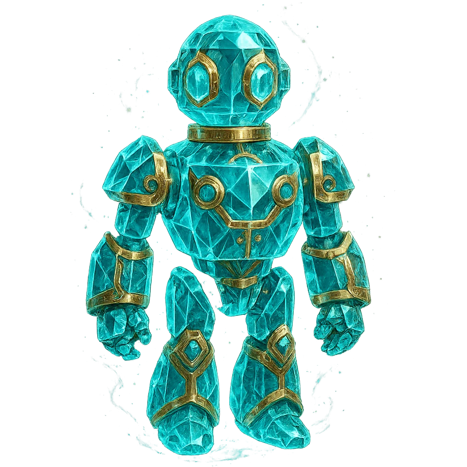 very luxurious crystal elixir bottle in robot shape, cyan color, lots of glowing, edges, ornaments, golden details, magical effects, very small golden collar, transparent background, beautiful merging base, clearly floating in the air, no base or shadow, premium class, futuristic, matching the collection emoji