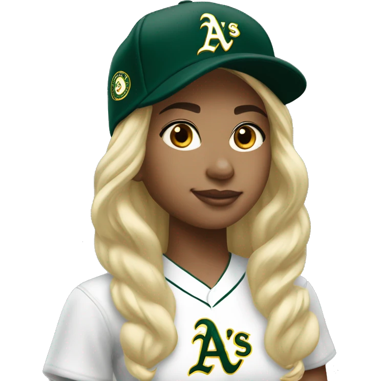 Oakland Athletics young woman black hair baseball cap emoji