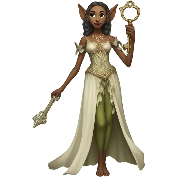 an elf woman login holding a big key emoji