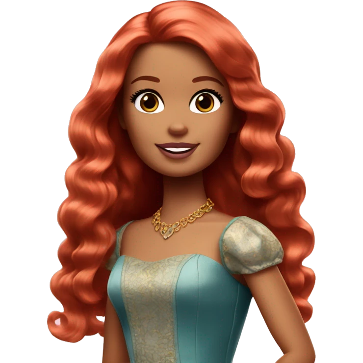 Barbie princess with brown eyes and big long wavy red hair emoji