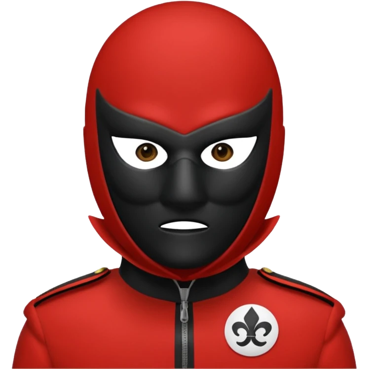 Draw a red-suited guard with black mask showing a white circle symbol in the center. emoji