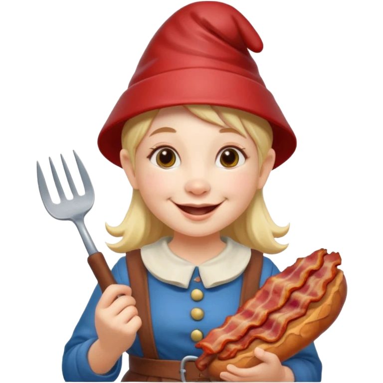 Female Garden gnome holding bacon emoji