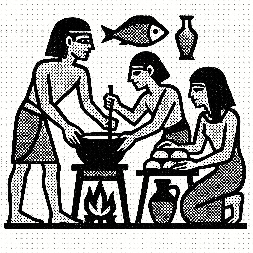 ancient Egyptian cooking scene in hieroglyphic style emoji