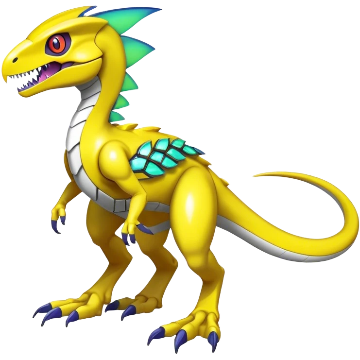 Shiny Futuristic Fakemon-Pokemon-Digimon-Spectrobes-Raptor-fusion, full body emoji