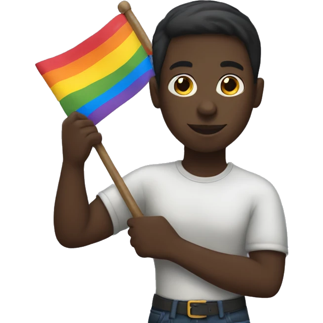 Dark skin colour person holding gay flag  emoji