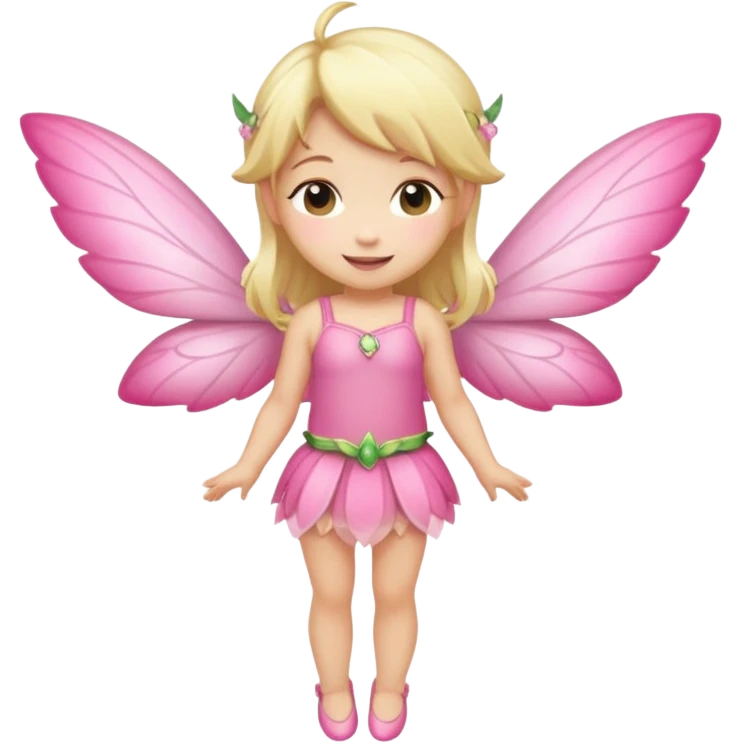 fairy with blonde hair, pink wings, happy, chibi full body emoji