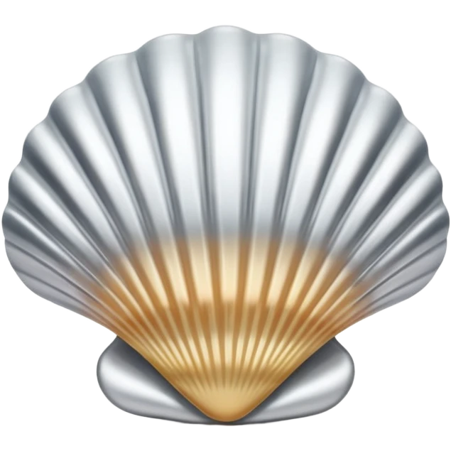 A seashell emoji made of polished silver chrome, smooth curved surface, reflective metallic highlights, elegant minimal design, iOS emoji style, centered, clean white background, soft lighting emoji