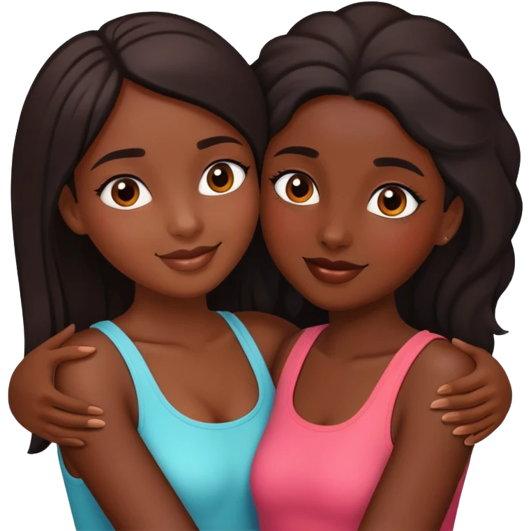 Dos chicas morenas lindas coquetas abrazadas emoji