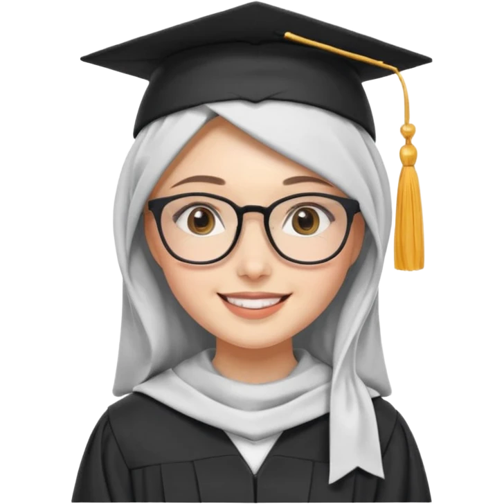 cute white woman with hijab, glasses, and graduation cap emoji