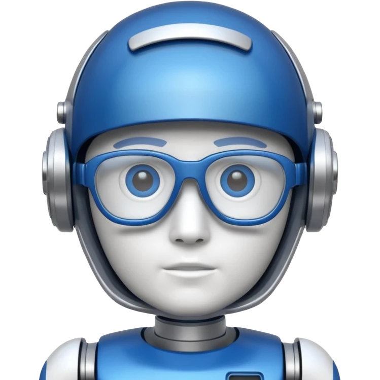 blue and white astrobot with copilot glasses emoji
