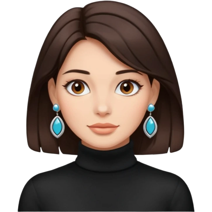 woman with deep brown hair, comfy turtleneck, modern accessories, earrings, necklace emoji