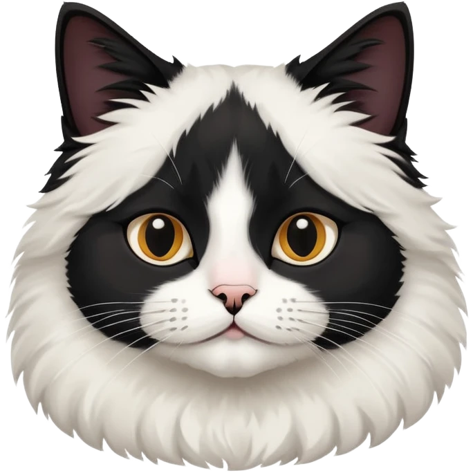 a fluffy flat face black n white cat with a black collar  emoji