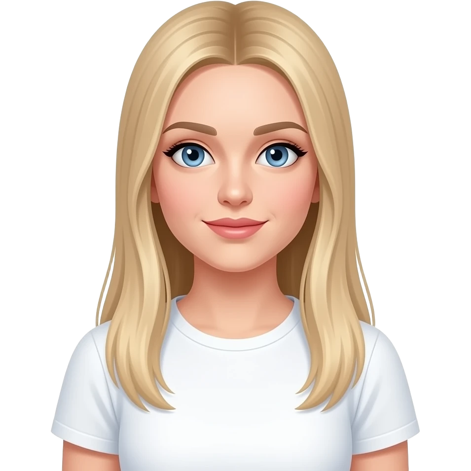 fai  emoji come soggetto una bella ragazza russa bionda capelli lisci lunghi e occhi chiari, con maglietta bianca emoji