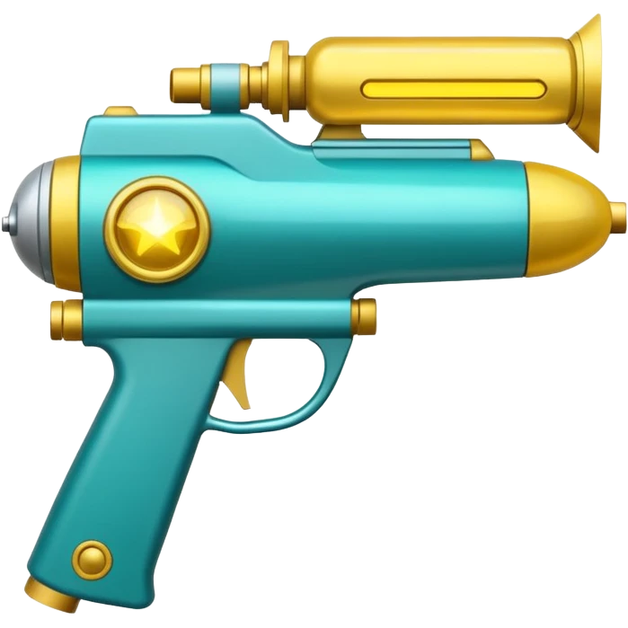 Cartoony Teal and yellow Gamma Tasman plasma ray gun emoji