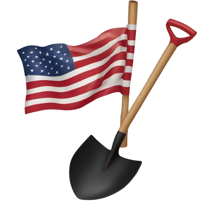 American flag connected to a black shovel emoji
