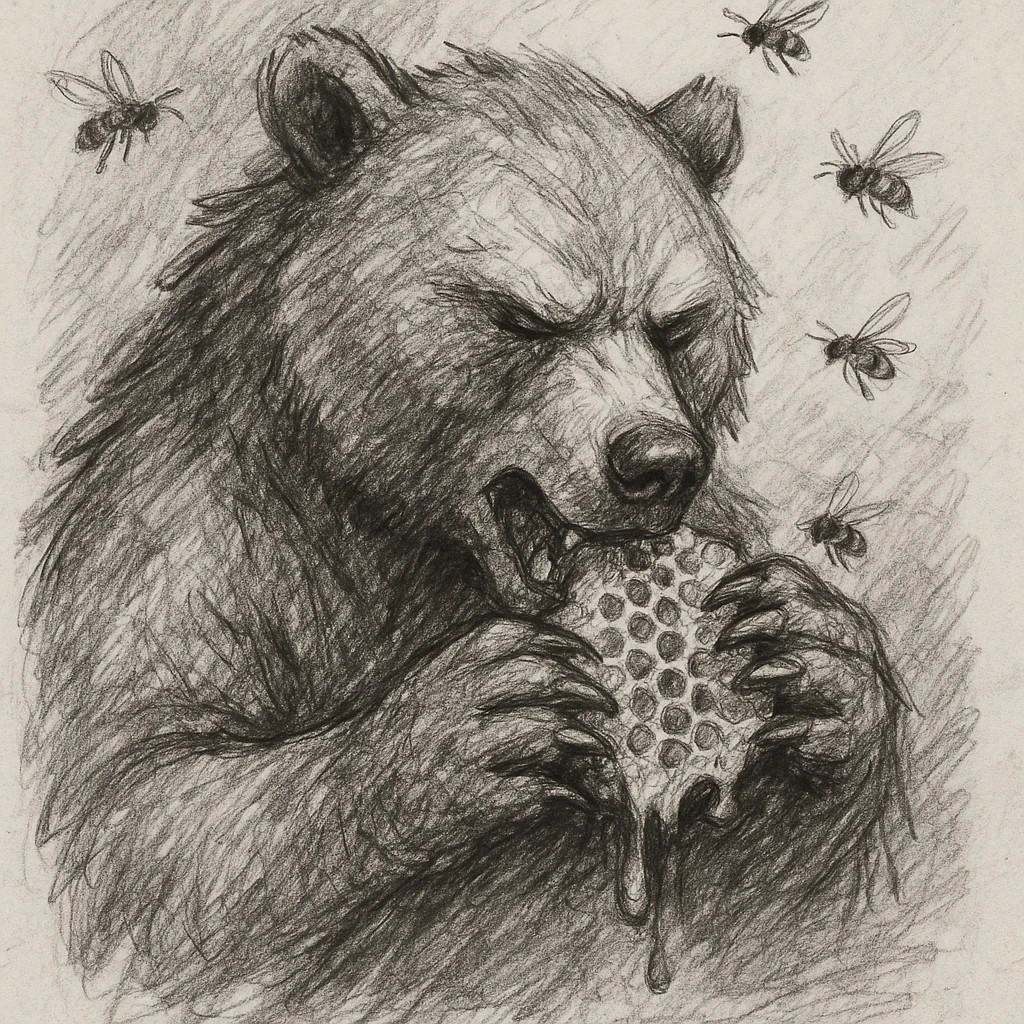 bear eating honeycomb with bees flying around emoji