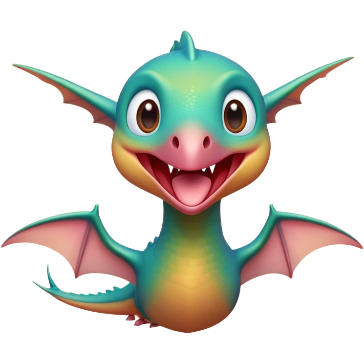 Cinematic Cute Pterodactyl Portrait Emoji, Head tilted playfully with a charming smile, featuring a diminutive, agile form with delicately curved wings and wide, sparkling eyes full of endearing wonder, Simplified yet irresistibly adorable features, highly detailed, glowing with a warm, inviting pastel glow, high shine, affectionate and lively, stylized with a touch of whimsical prehistoric charm, soft glowing outline, capturing the essence of a mischievous yet lovable Pterodactyl that seems as if it could flutter out of the screen into your arms! emoji