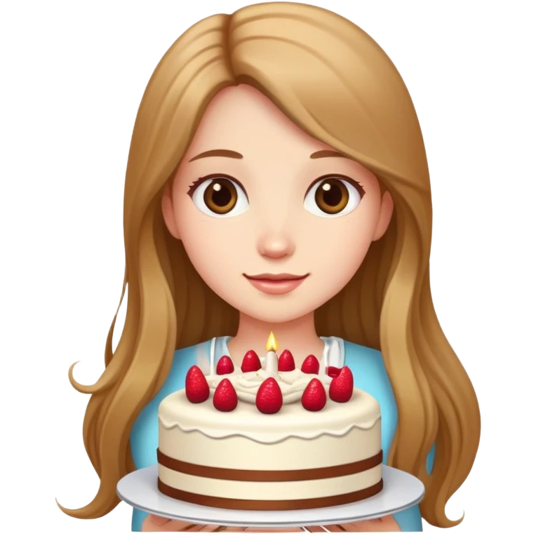 A beautiful girl with long hair holding a big cake emoji