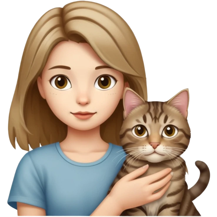 A girl holding a long-haired tabby cat and a short-haired tabby cat emoji