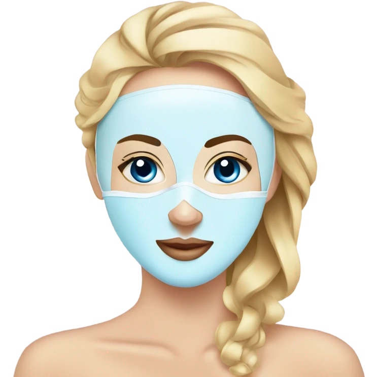 Lady with face mask and blue eyes spa beauty full face relaxing emoji