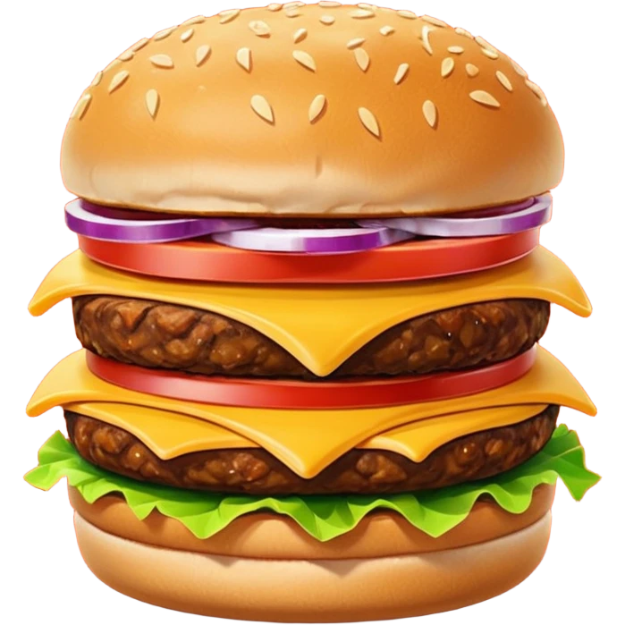 A clean and simple icon of fast food in emoji-style illustration. A burger with fries, nuggets and shawarma, bright and bold colors, simple shapes, flat design, high contrast, inviting and appetizing. emoji