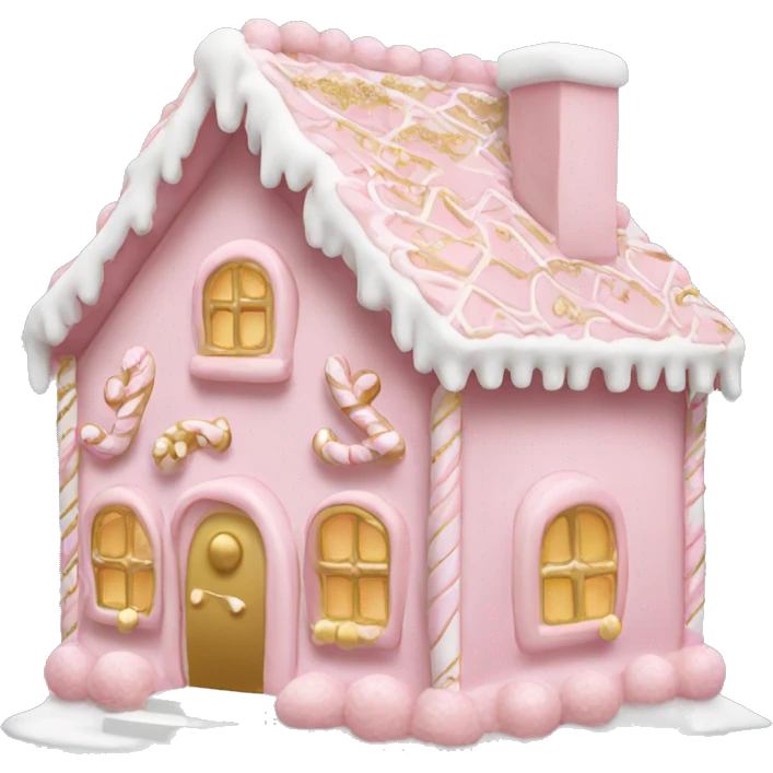 light pink and gold and white gingerbread house emoji