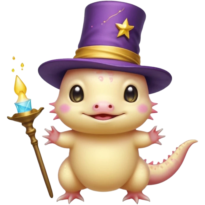 light yellow axolotl with magician hat emoji