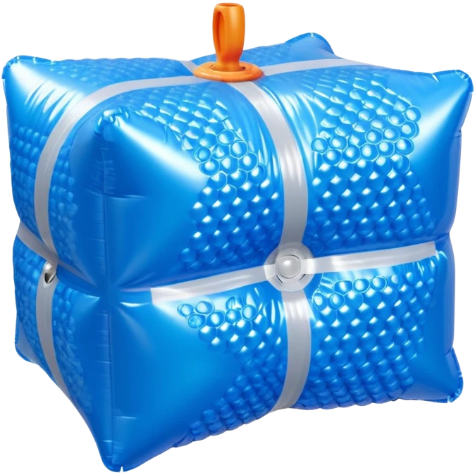 3D render of Bubble Wrapt made of shiny inflatable vinyl, visible seam lines, air valve, highly reflective plastic texture, pool toy aesthetic. emoji
