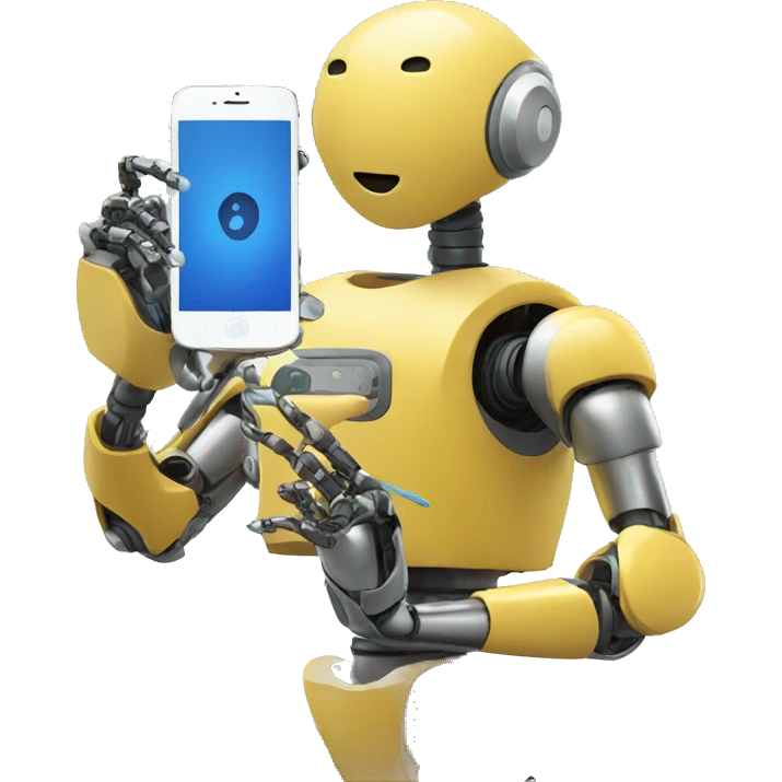 robot looking at his iphone emoji