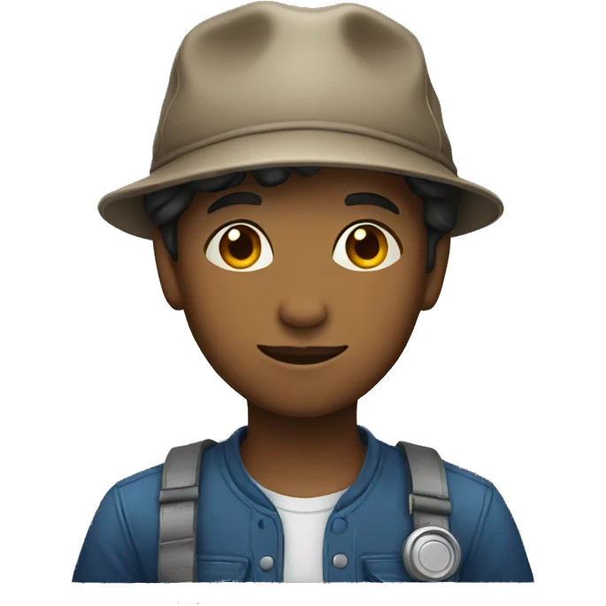 A boy wearing an « assistant » hat emoji