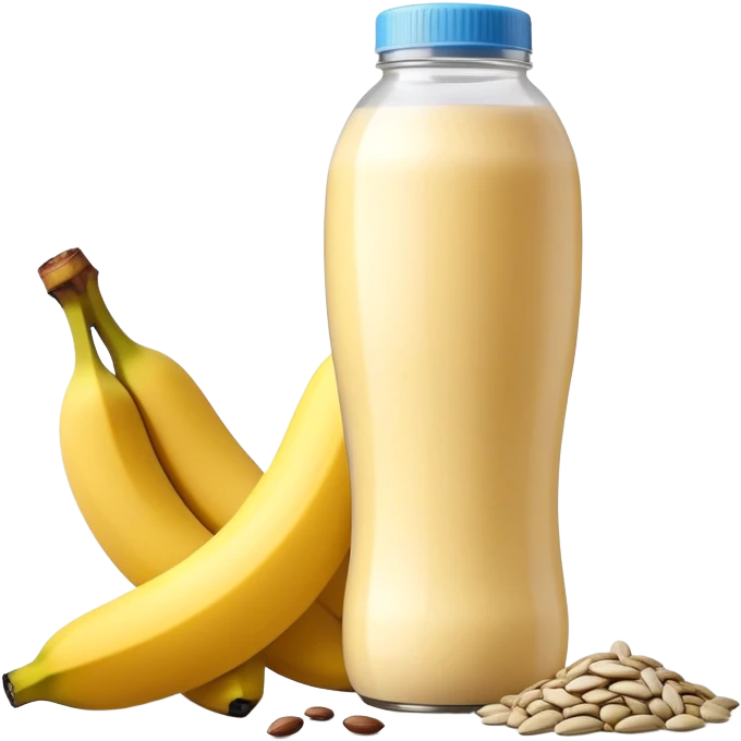 Pre-workout snack: banana with protein shake bottle and sunflower seeds emoji