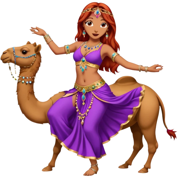 red hair purple dress belly dancer with camel emoji