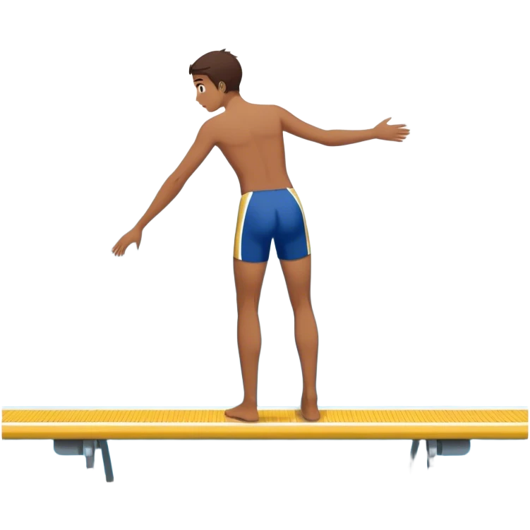 A person standing at the edge of a diving board, looking nervous. Below them is a pool of water labeled “Confidence.” Instead of hesitating, they count 5-4-3-2-1 and jump in, representing taking action despite fear.  emoji