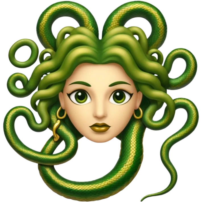 The Sicilian Medusa in gold and green and make the snake hair have snake faces  emoji